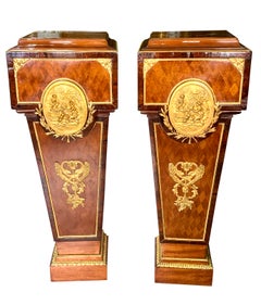 Pair of Antique French Gilt Bronze Mounted Parquetry Pedestals