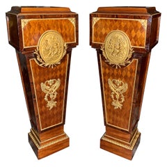 Pair of Antique French Gilt Bronze Mounted Parquetry Pedestals