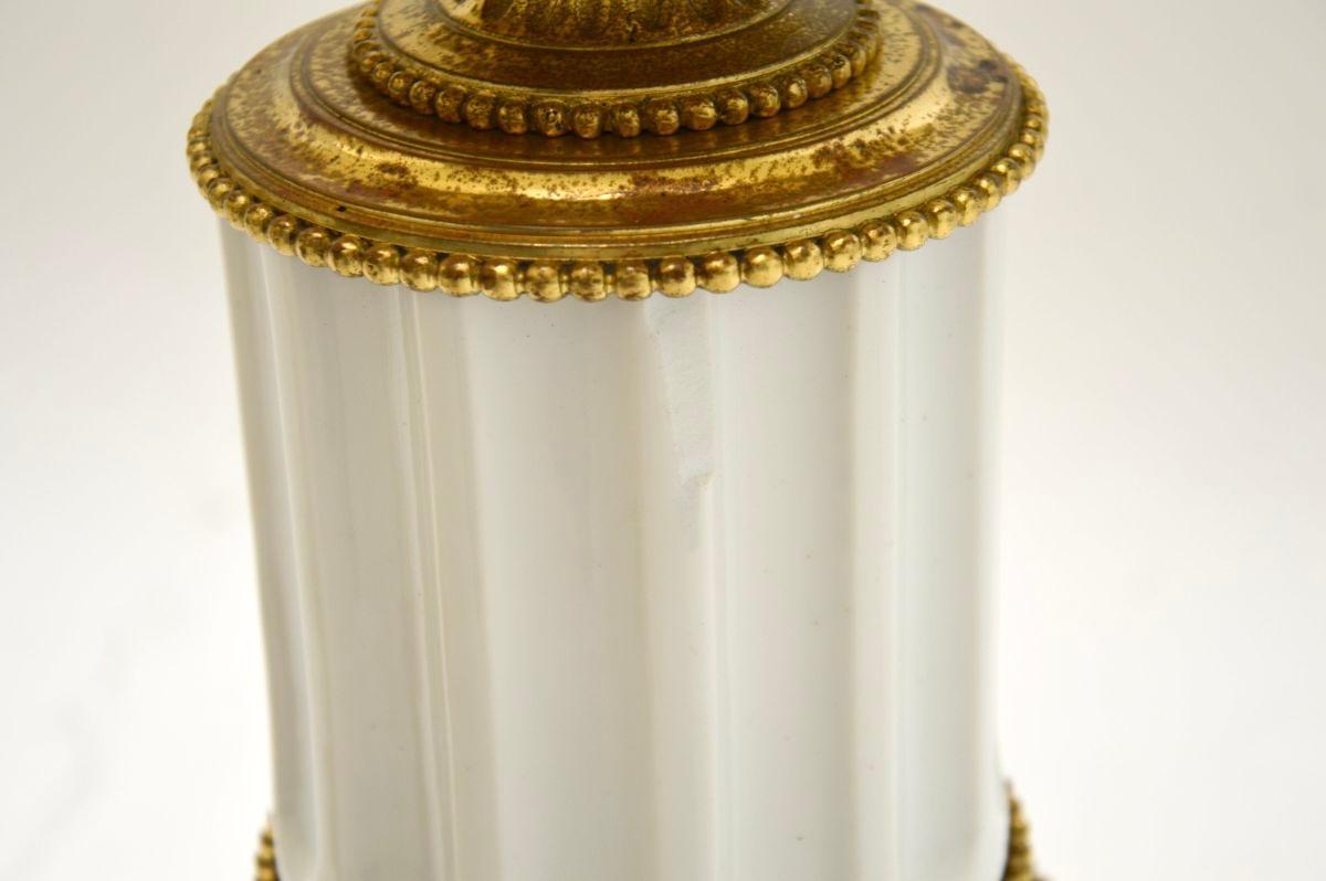 Pair of Antique French Gilt Metal and Ceramic Table Lamps For Sale 5