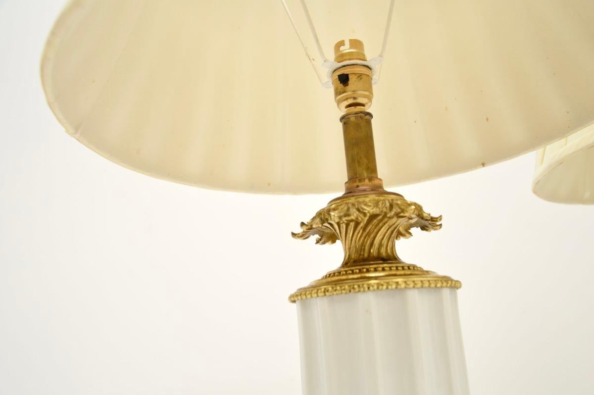 Pair of Antique French Gilt Metal and Ceramic Table Lamps In Good Condition For Sale In London, GB