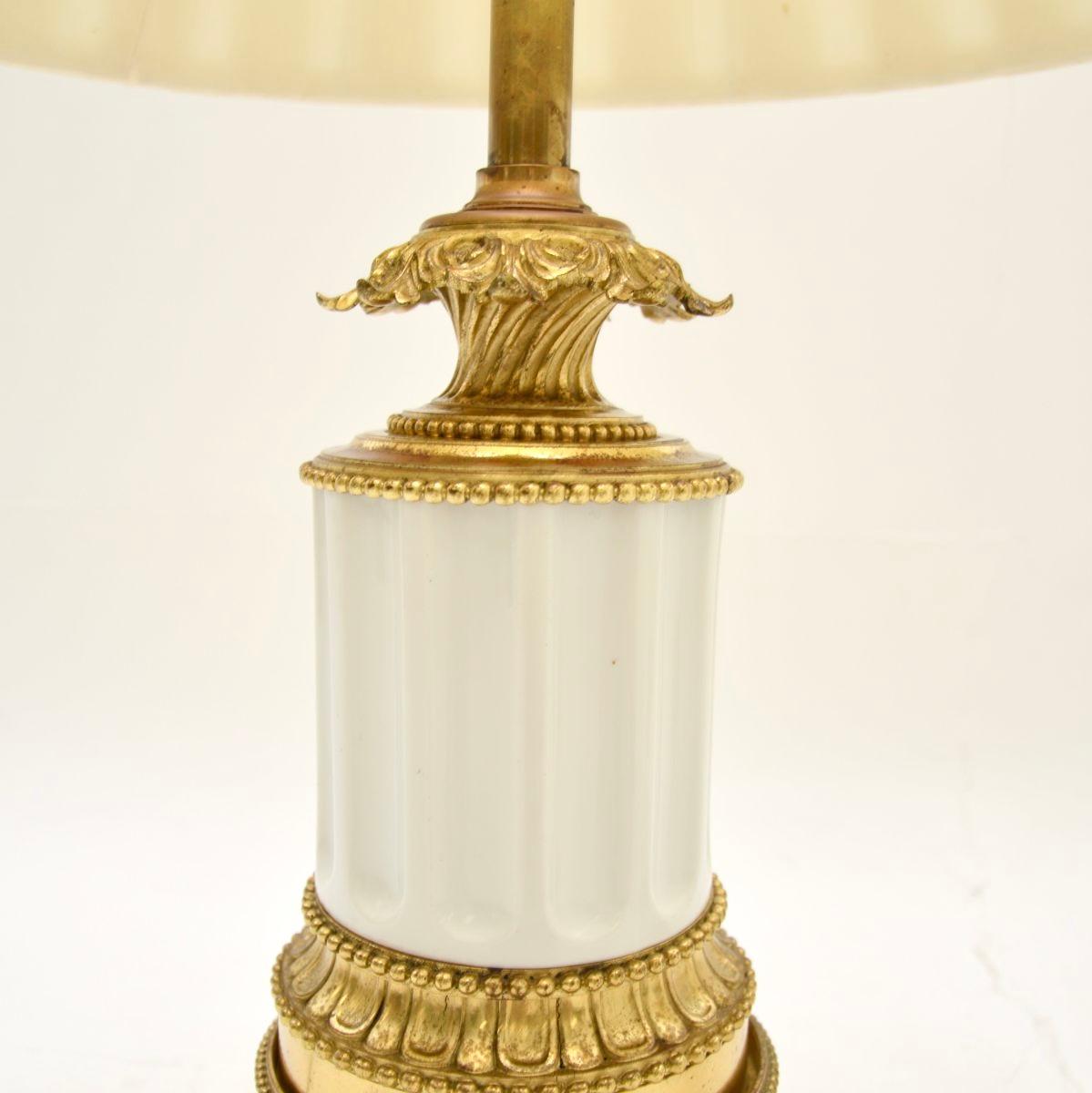 Pair of Antique French Gilt Metal and Ceramic Table Lamps For Sale 2