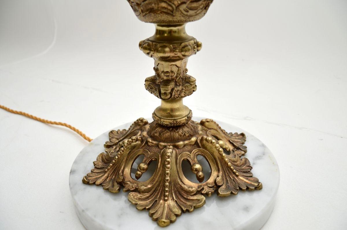 Pair of Antique French Gilt Metal and Marble Table Lamps For Sale 5