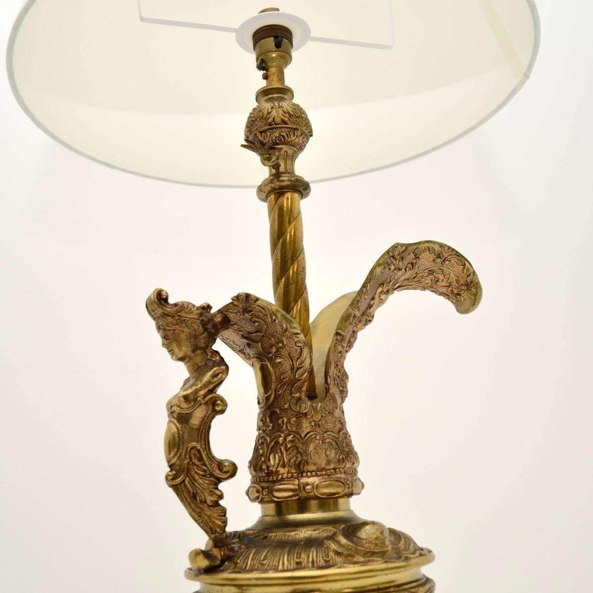 Pair of Antique French Gilt Metal and Marble Table Lamps In Good Condition For Sale In London, GB