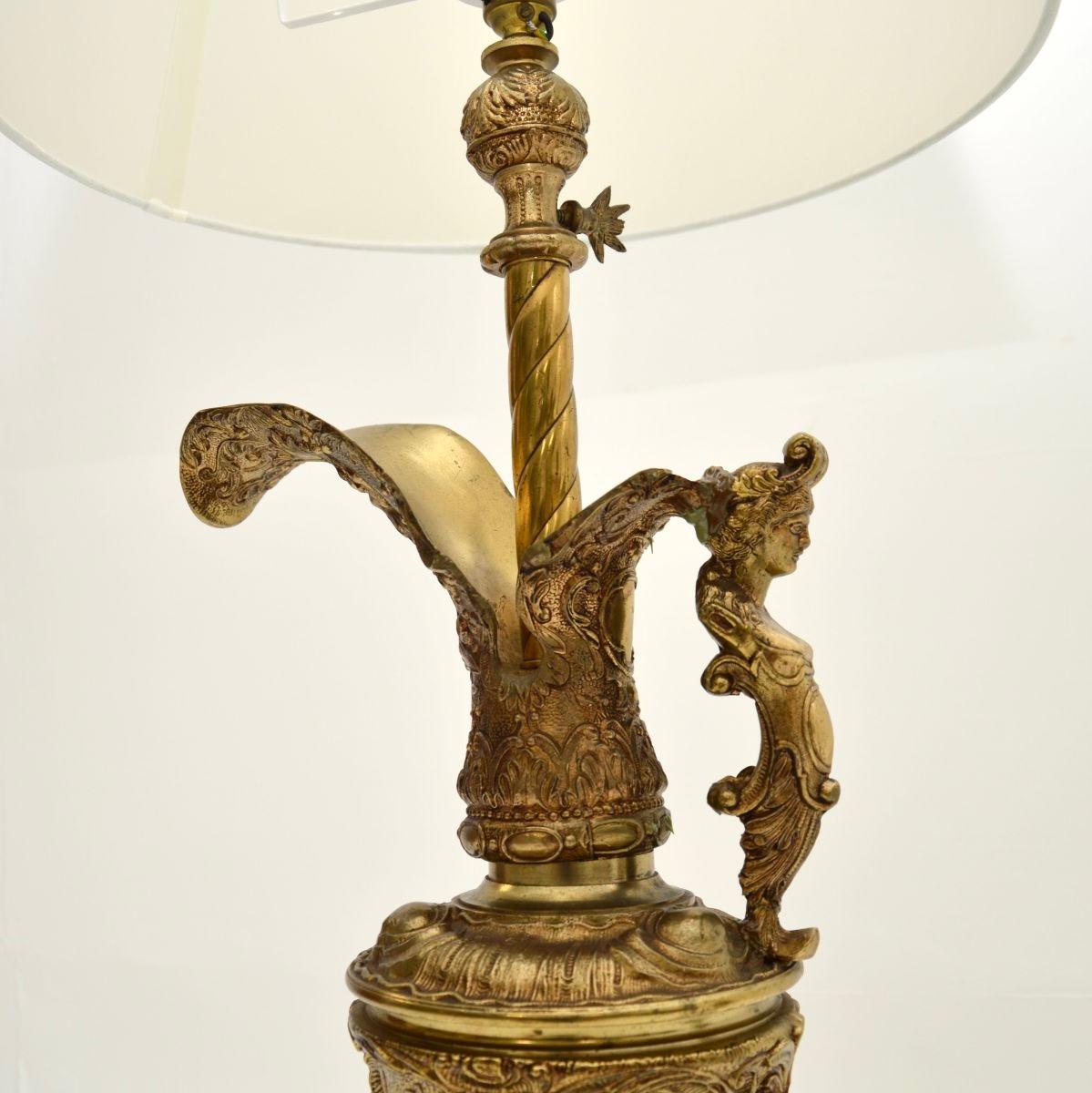 Mid-20th Century Pair of Antique French Gilt Metal and Marble Table Lamps For Sale