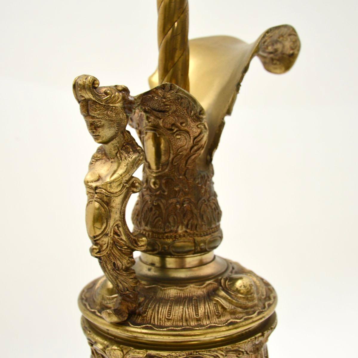 Pair of Antique French Gilt Metal and Marble Table Lamps For Sale 1