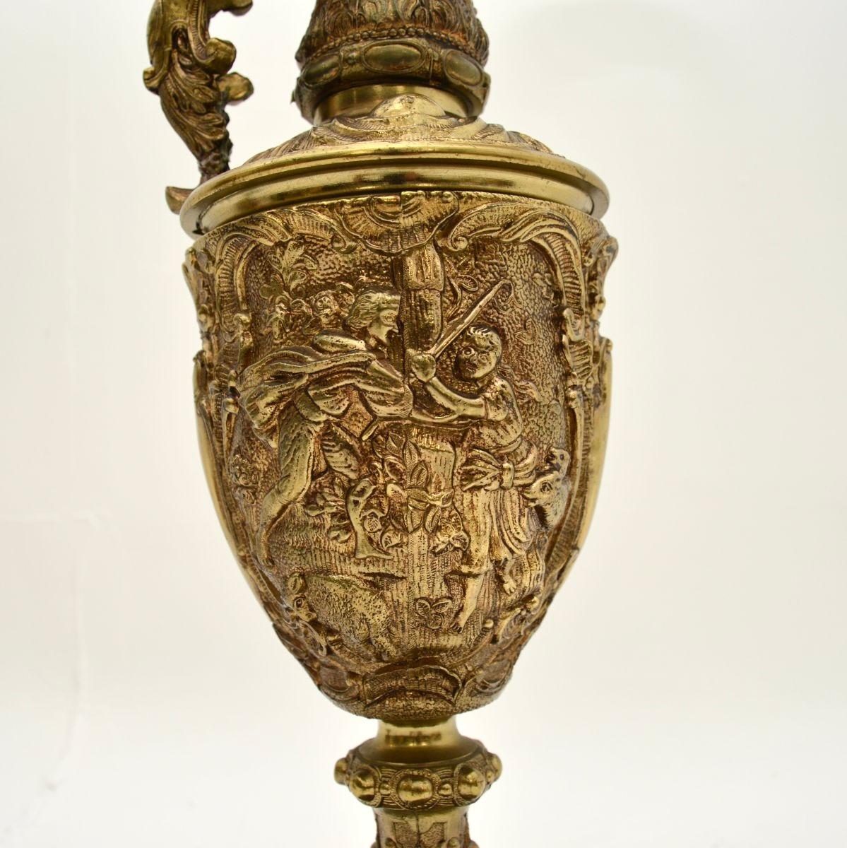 Pair of Antique French Gilt Metal and Marble Table Lamps For Sale 3