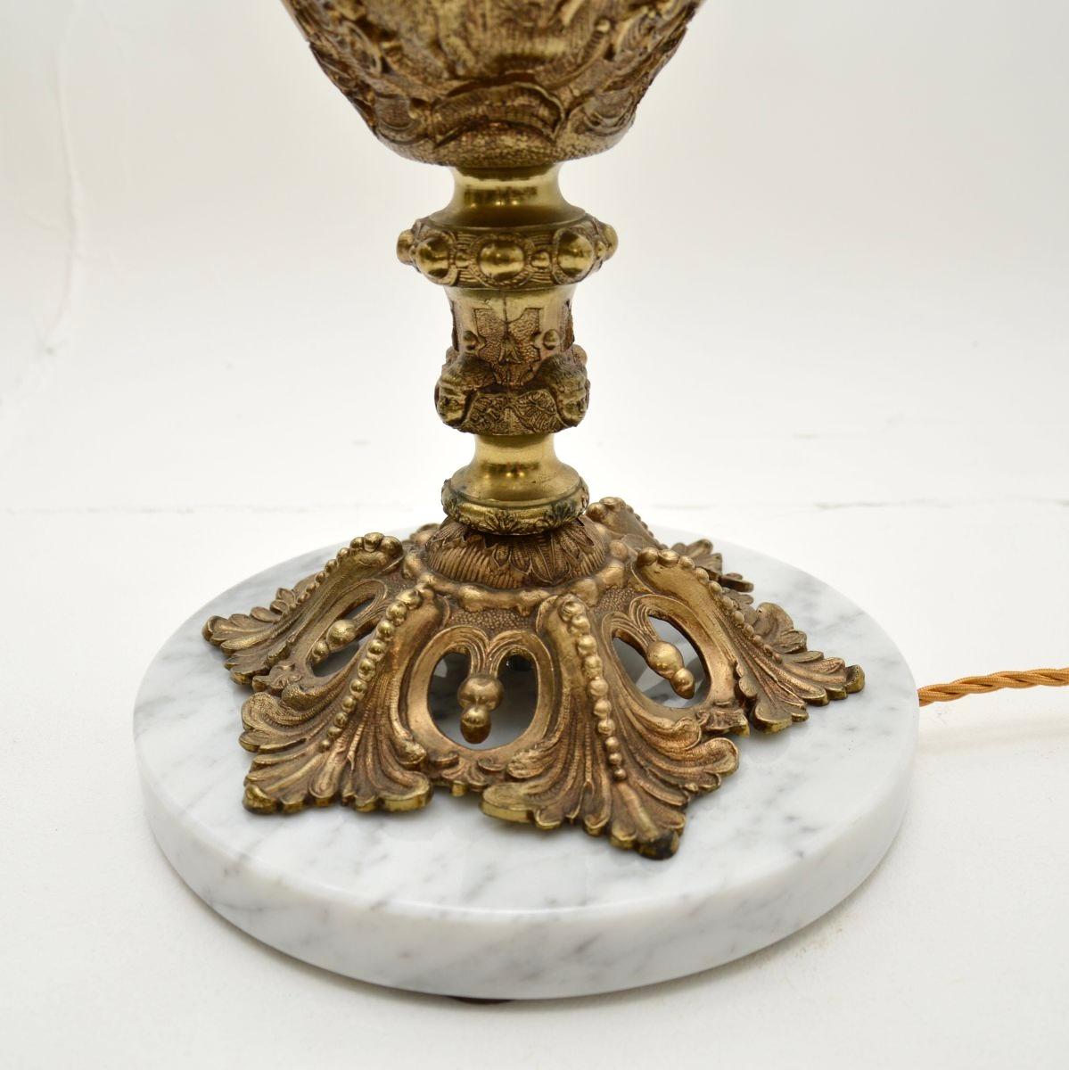 Pair of Antique French Gilt Metal and Marble Table Lamps For Sale 4