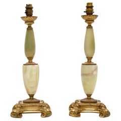 Pair of Antique French Gilt Metal and Onyx Table Lamps