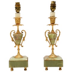 Pair of Antique French Gilt Metal and Onyx Lamps