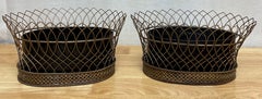 Pair of Antique French Gilt Tôle & Iron Tole Metal Filigree Oval Planters