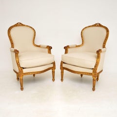 Pair of Antique French Gilt Wood Armchairs