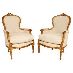 Pair of Antique French Gilt Wood Armchairs