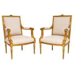 Pair of Antique French Gilt Wood Armchairs