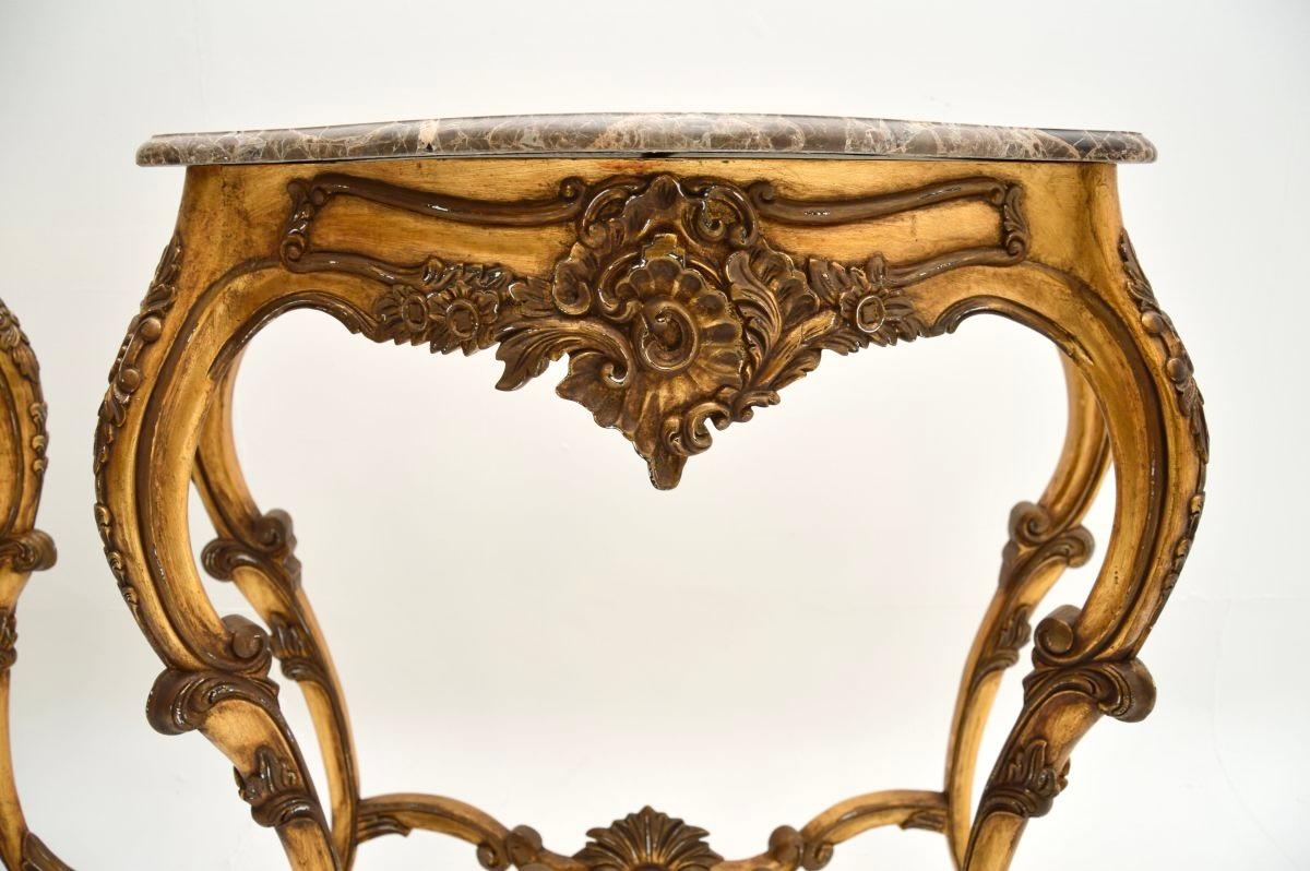 Pair of Antique French Gilt Wood Marble Top Console Tables For Sale 5