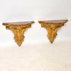 Pair of Antique French Giltwood and Marble Wall Mounting Side Tables
