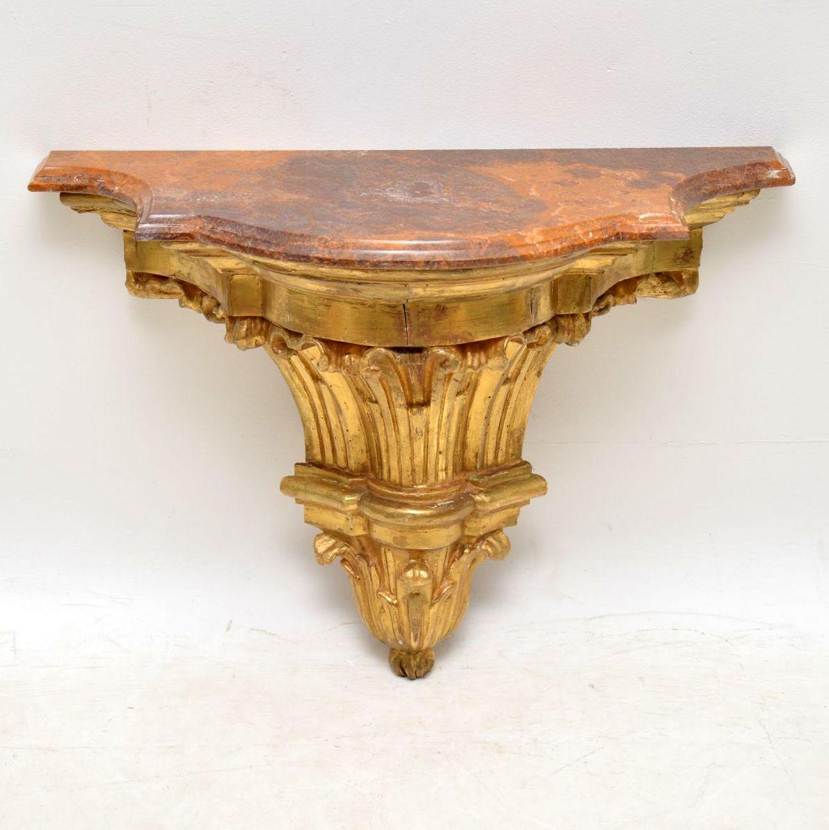 Pair of Antique French Giltwood and Marble Wall Mounting Side Tables In Good Condition In London, GB