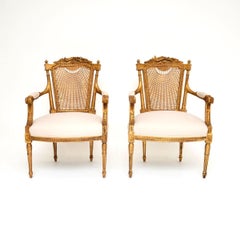Pair of Antique French Gilt Wood Salon Armchairs