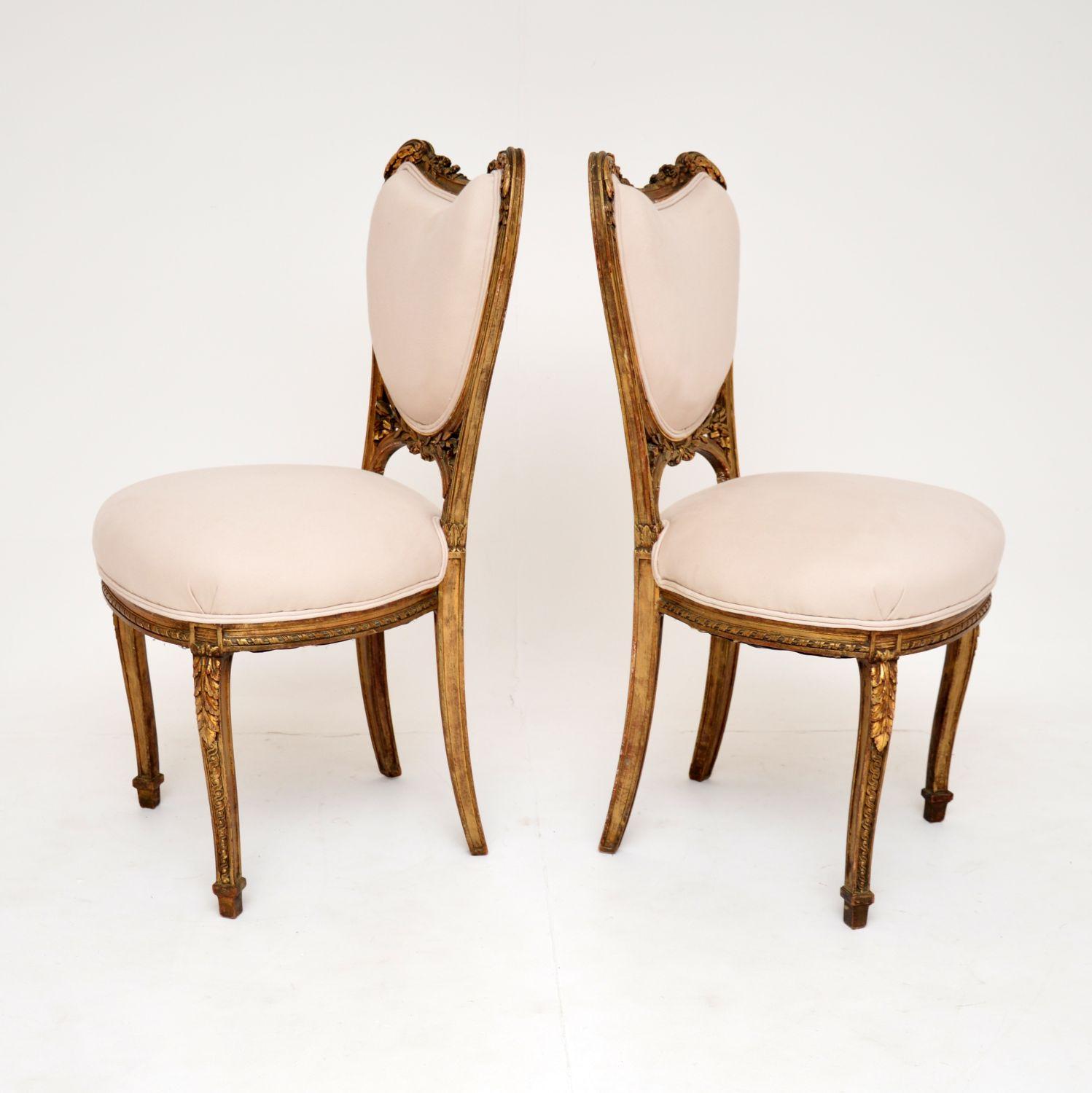 Louis XV Pair of Antique French Gilt Wood Side Chairs