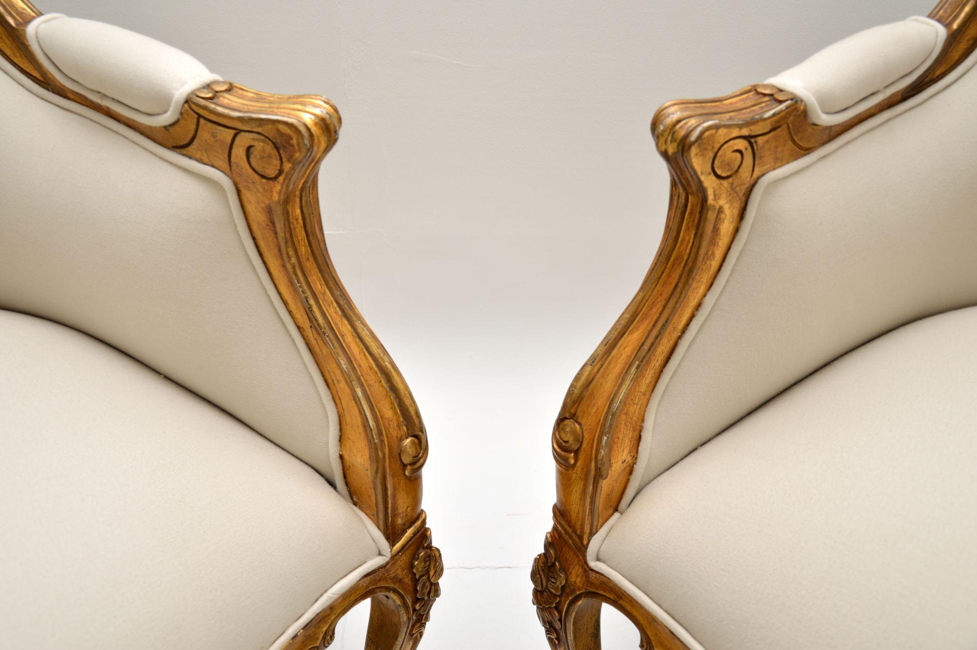 Louis XV Pair of Antique French Gilt Wood Sofas