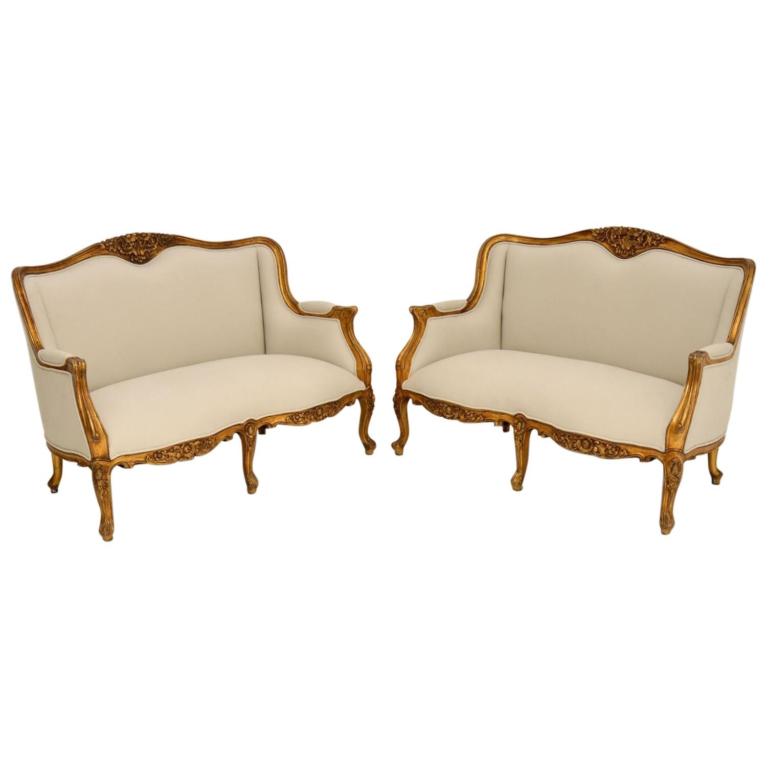 Pair of Antique French Gilt Wood Sofas