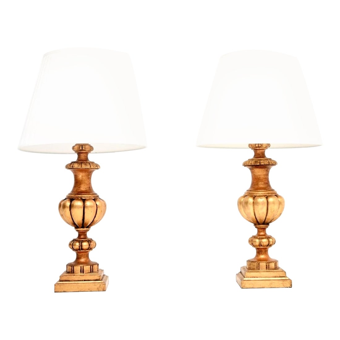 Pair of Antique French Gilt Wood Table Lamps