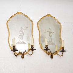 Pair of Antique French Gilt Wood Wall Sconce Mirrors
