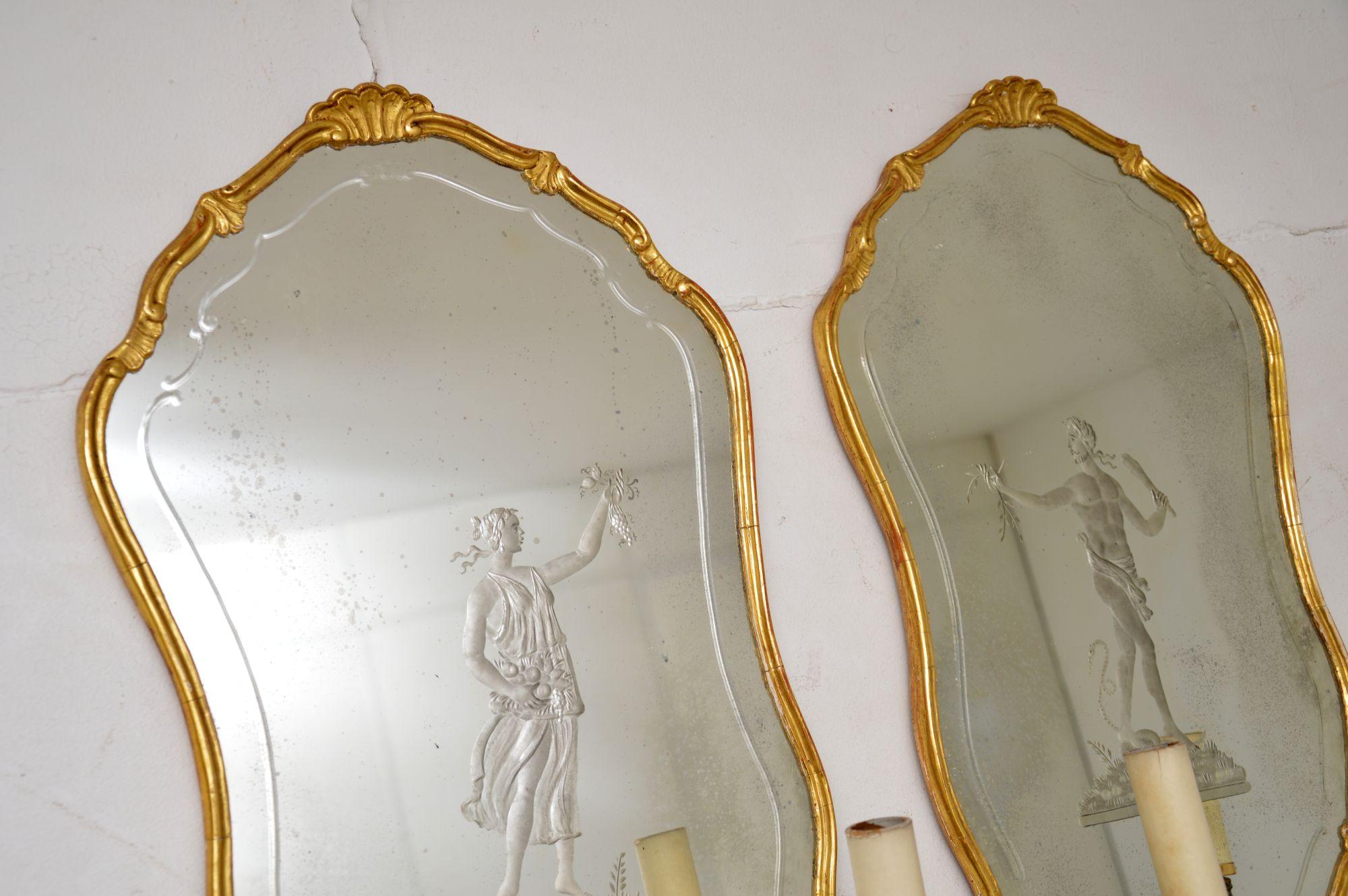 Pair of Antique French Gilt Wood Wall Sconce Mirrors For Sale 1