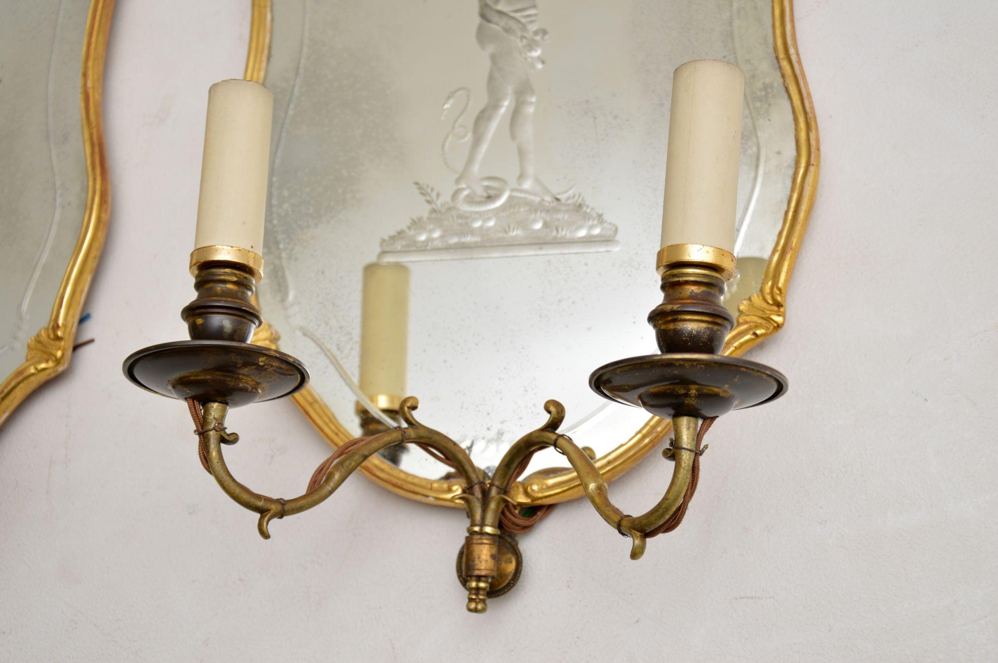 Pair of Antique French Gilt Wood Wall Sconce Mirrors For Sale 4
