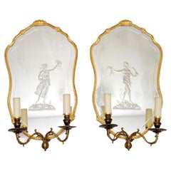 Pair of Antique French Gilt Wood Wall Sconce Mirrors