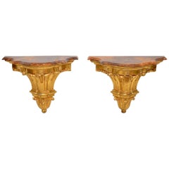 Pair of Antique French Giltwood and Marble Wall Mounting Side Tables