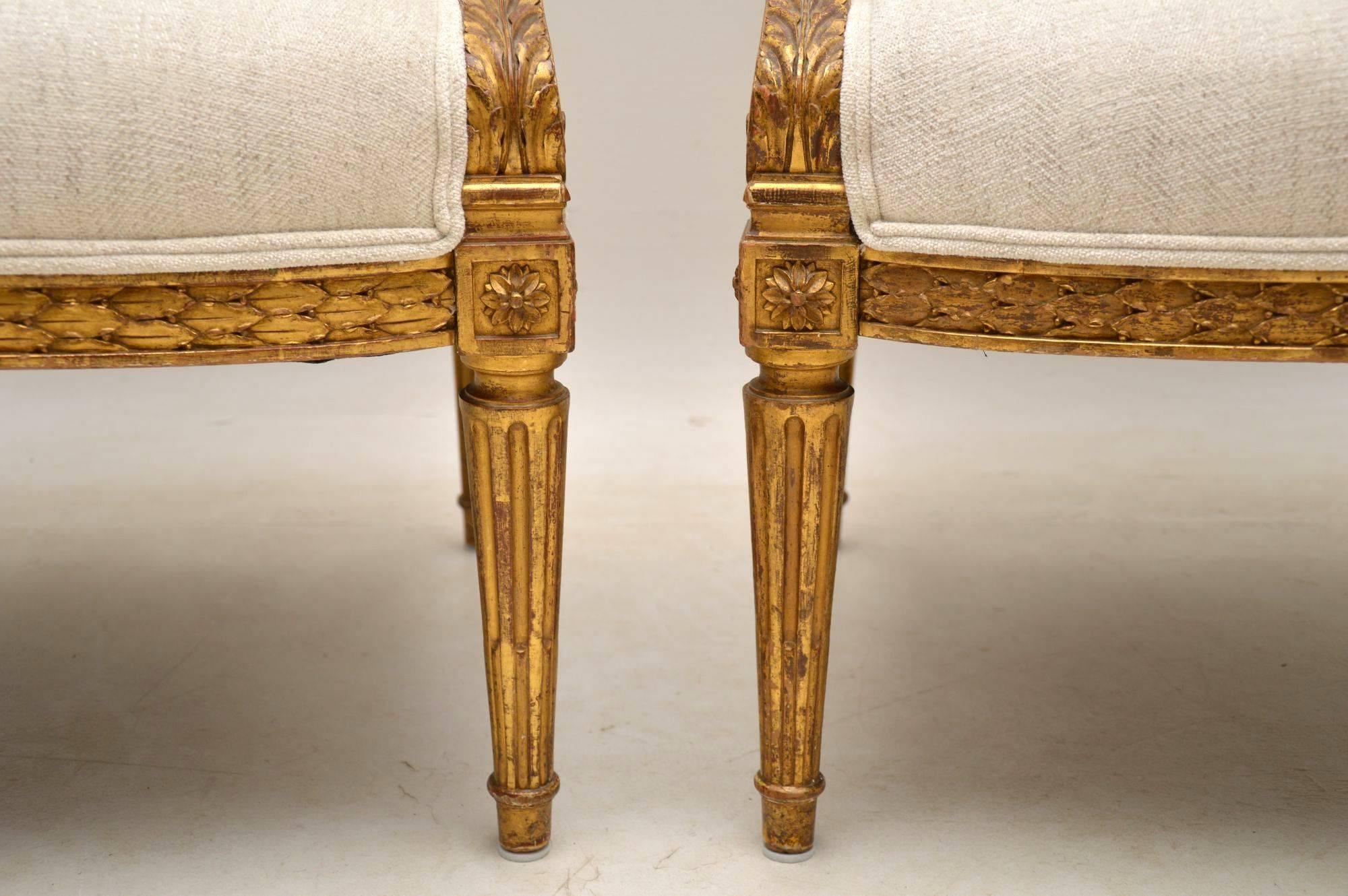 Pair of Antique French Giltwood Armchairs 10