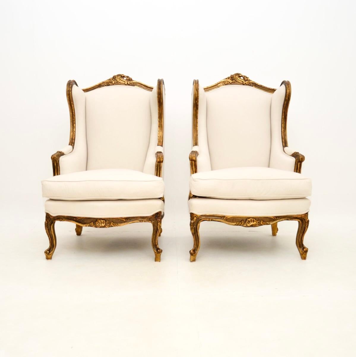 Louis XVI Pair of Antique French Giltwood Armchairs