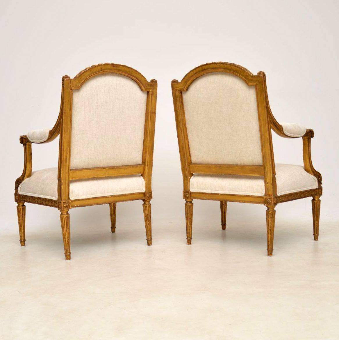 Pair of Antique French Giltwood Armchairs In Excellent Condition In London, GB