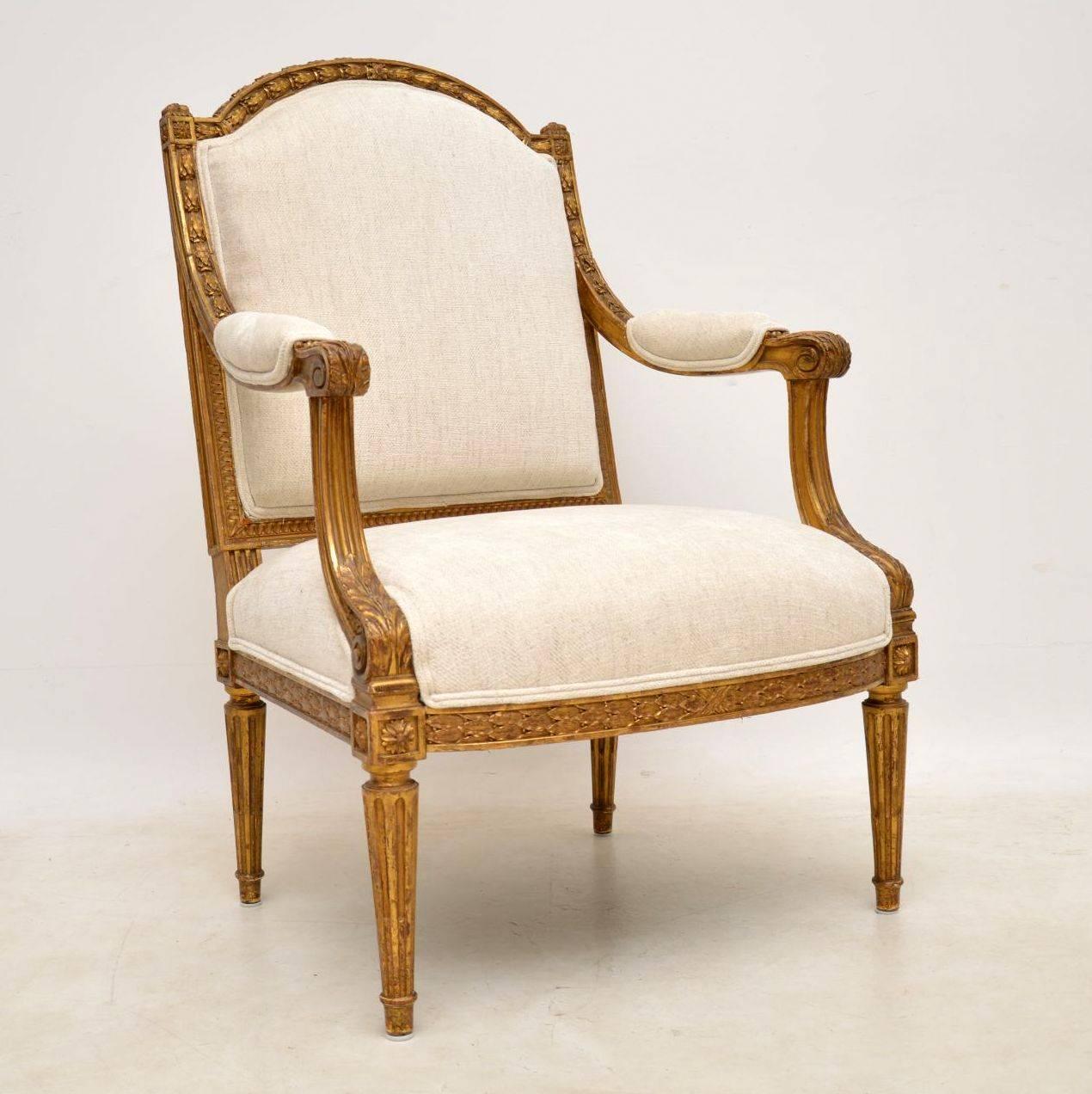 19th Century Pair of Antique French Giltwood Armchairs