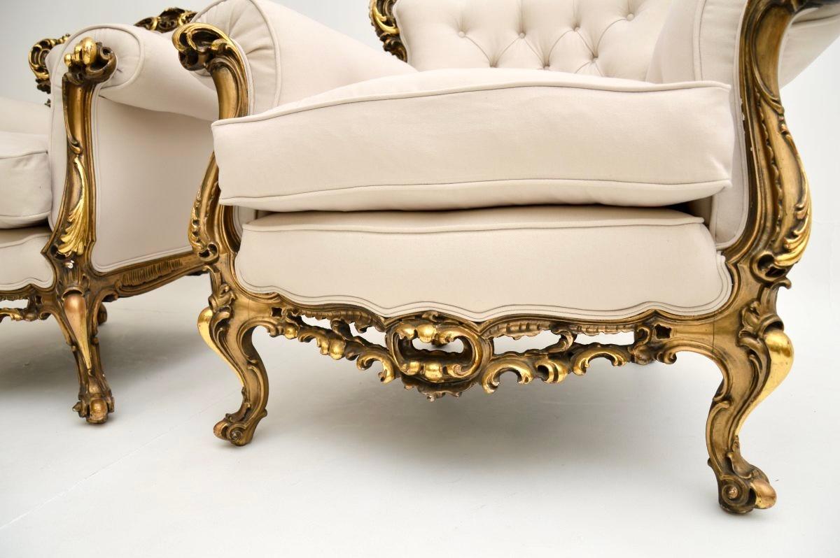 Pair of Antique French Giltwood Armchairs For Sale 1