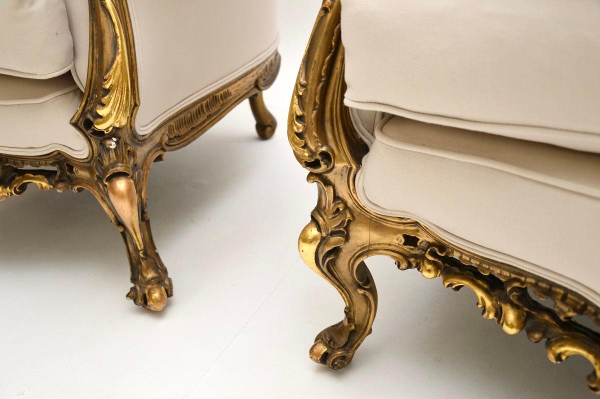 Pair of Antique French Giltwood Armchairs For Sale 2