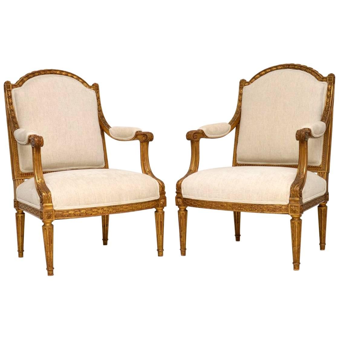 Pair of Antique French Giltwood Armchairs