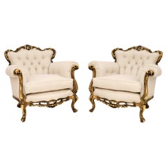 Pareja de Antiguos Sillones Franceses de Madera Dorada