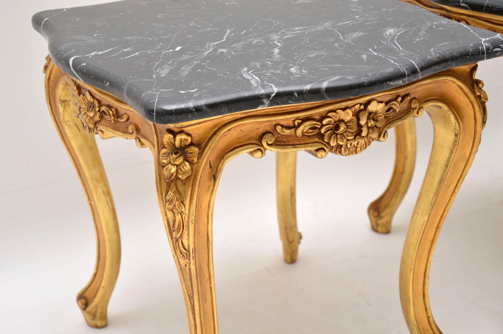Pair of Antique French Giltwood Marble-Top Side Tables In Good Condition In London, GB