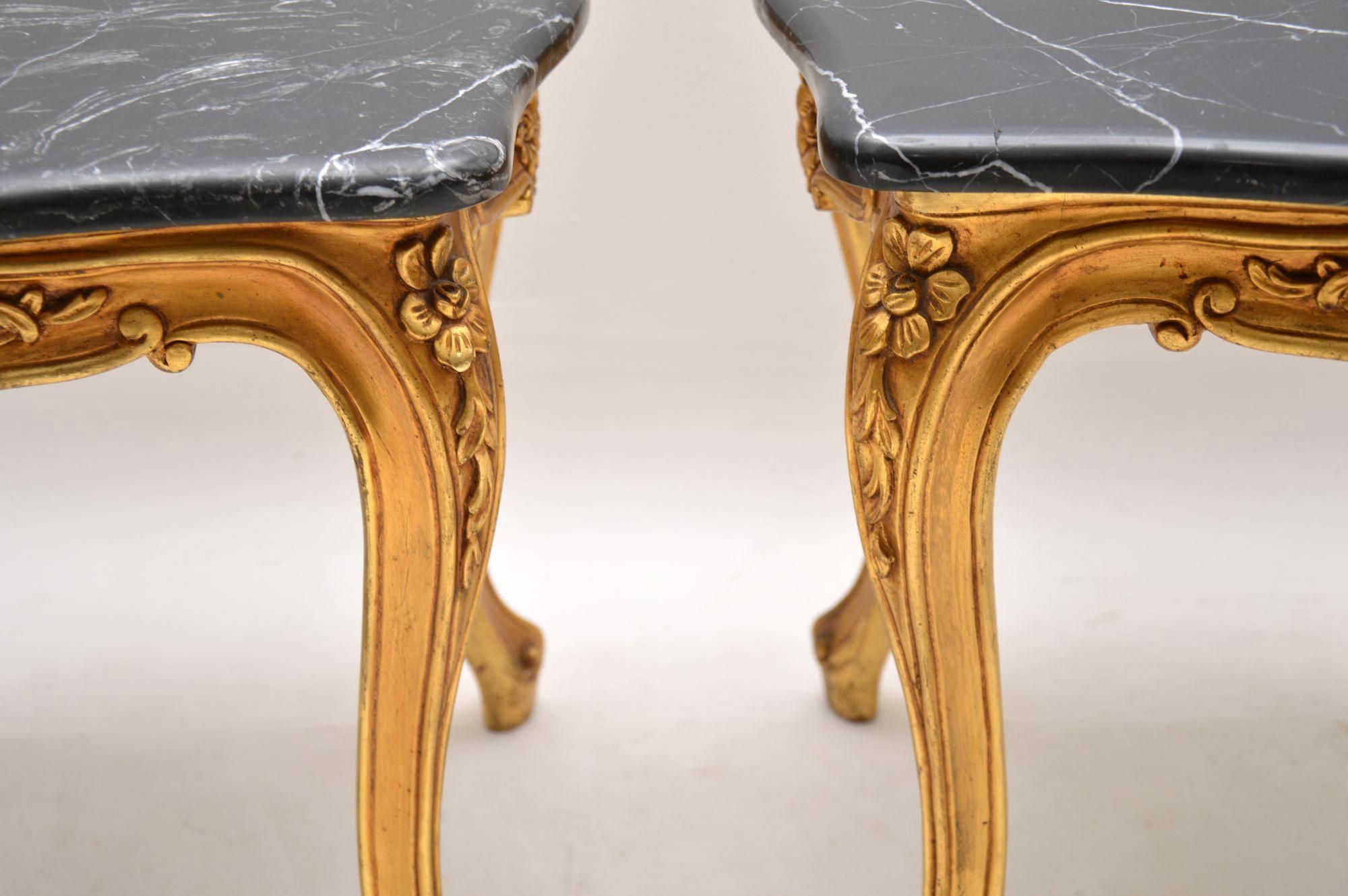 Mid-20th Century Pair of Antique French Giltwood Marble-Top Side Tables