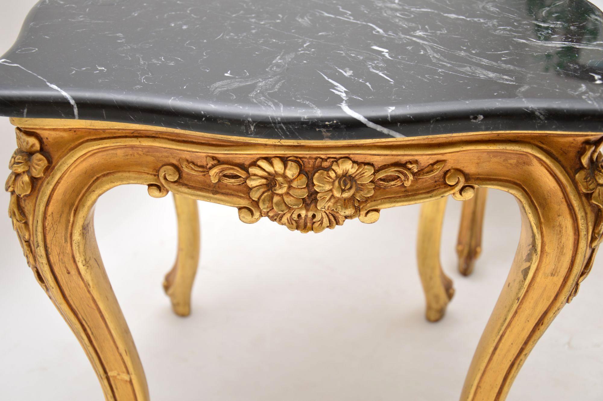 Pair of Antique French Giltwood Marble-Top Side Tables 2
