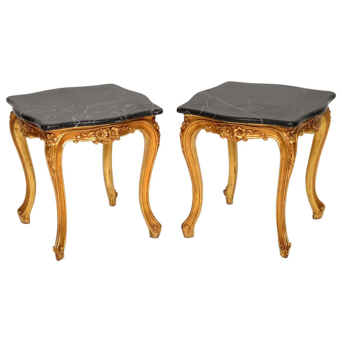Pair of Antique French Giltwood Marble-Top Side Tables