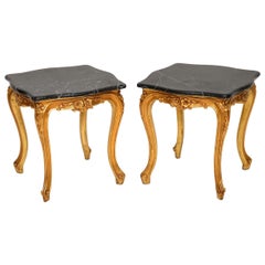 Pair of Antique French Giltwood Marble-Top Side Tables