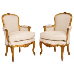 Pair of Antique French Giltwood Salon Armchairs