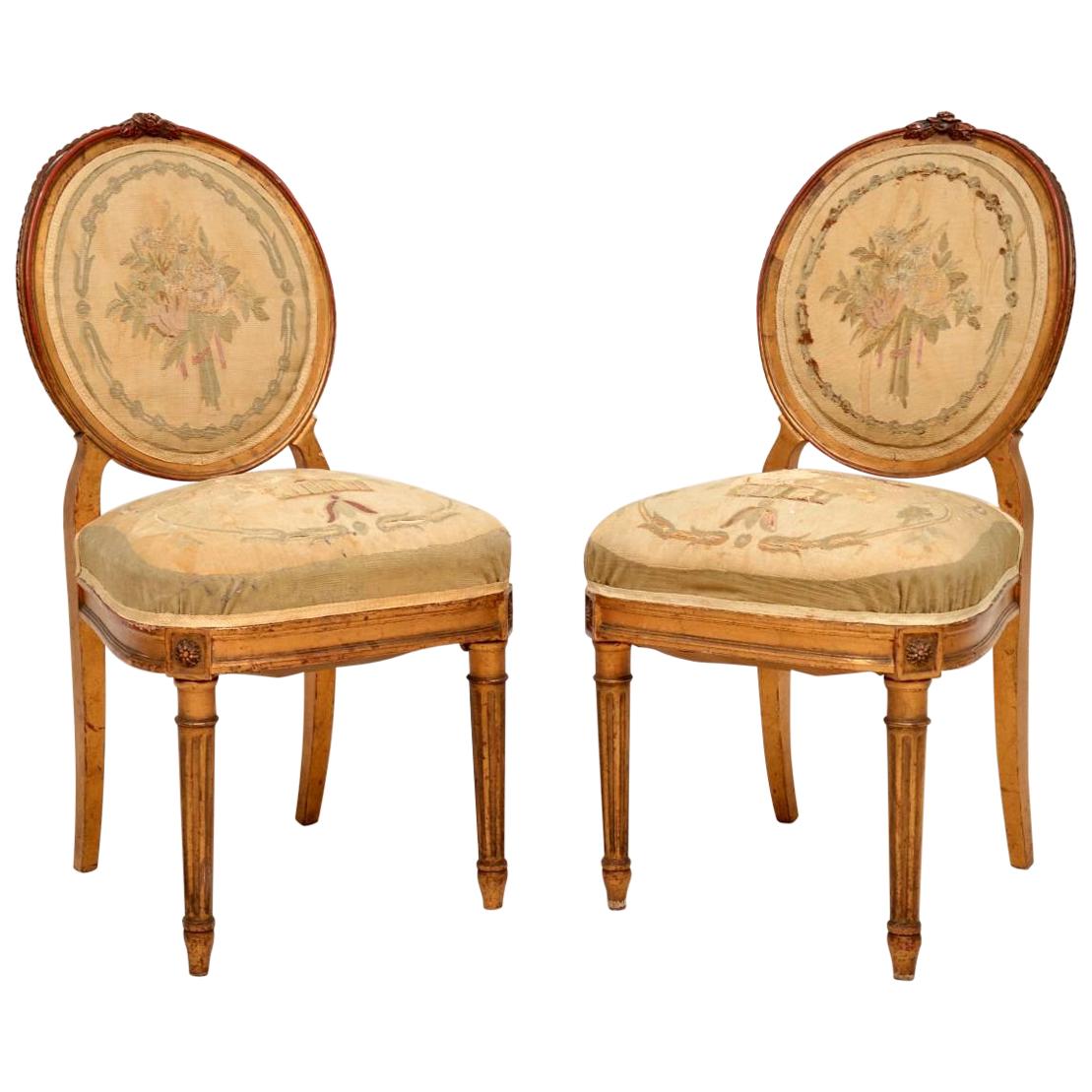 Pair of Antique French Giltwood Salon Side Chairs