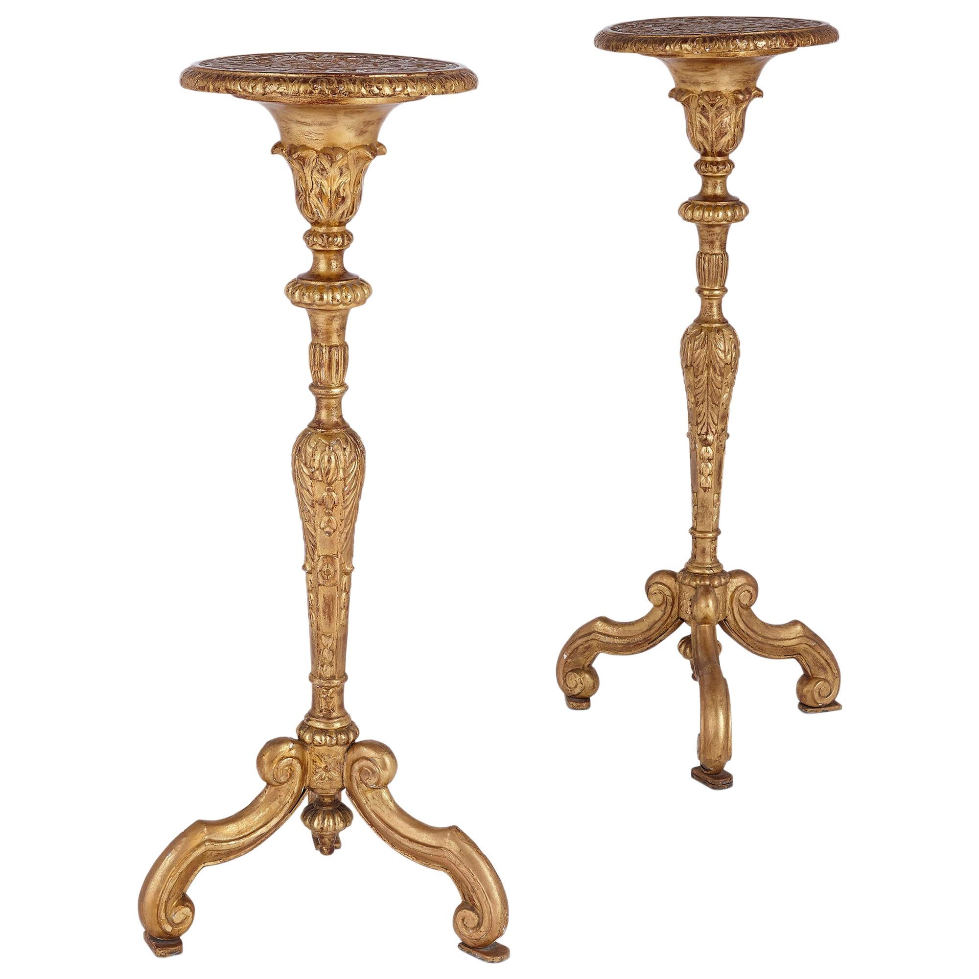 Pair of Antique French Giltwood Torchère Stands For Sale