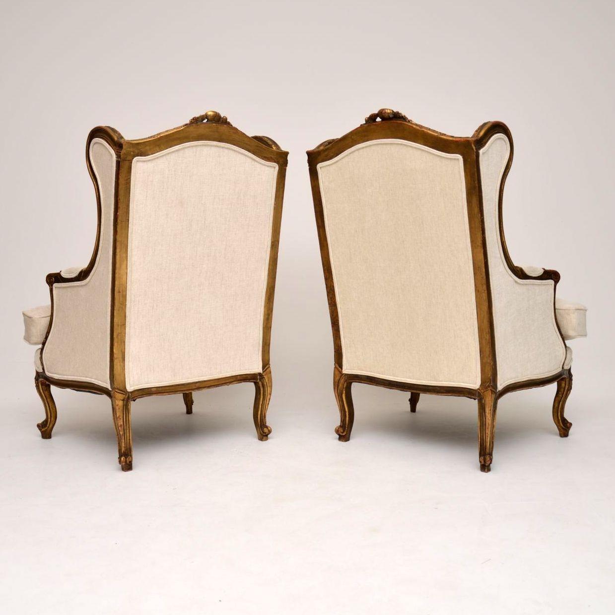 Pair of Antique French Giltwood Wingback Armchairs 7