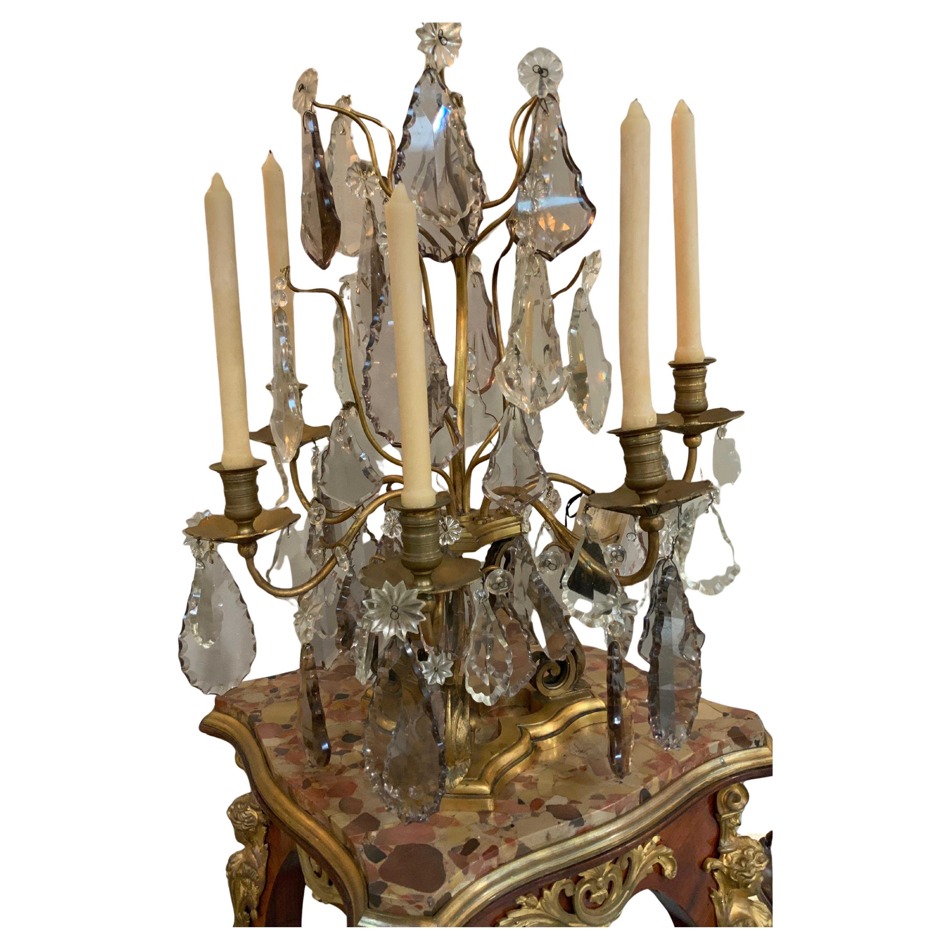 Paire de Girondles français anciens en cristal fumé, transparent et lavande en vente