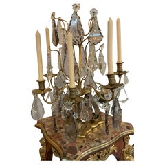 Pair of Antique French Girondles with Smoke, Clear and Lavender Crystal