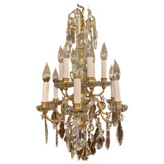 Pair of Antique French Gold Bronze and Baccarat Crystal Chandeliers, circa 1880